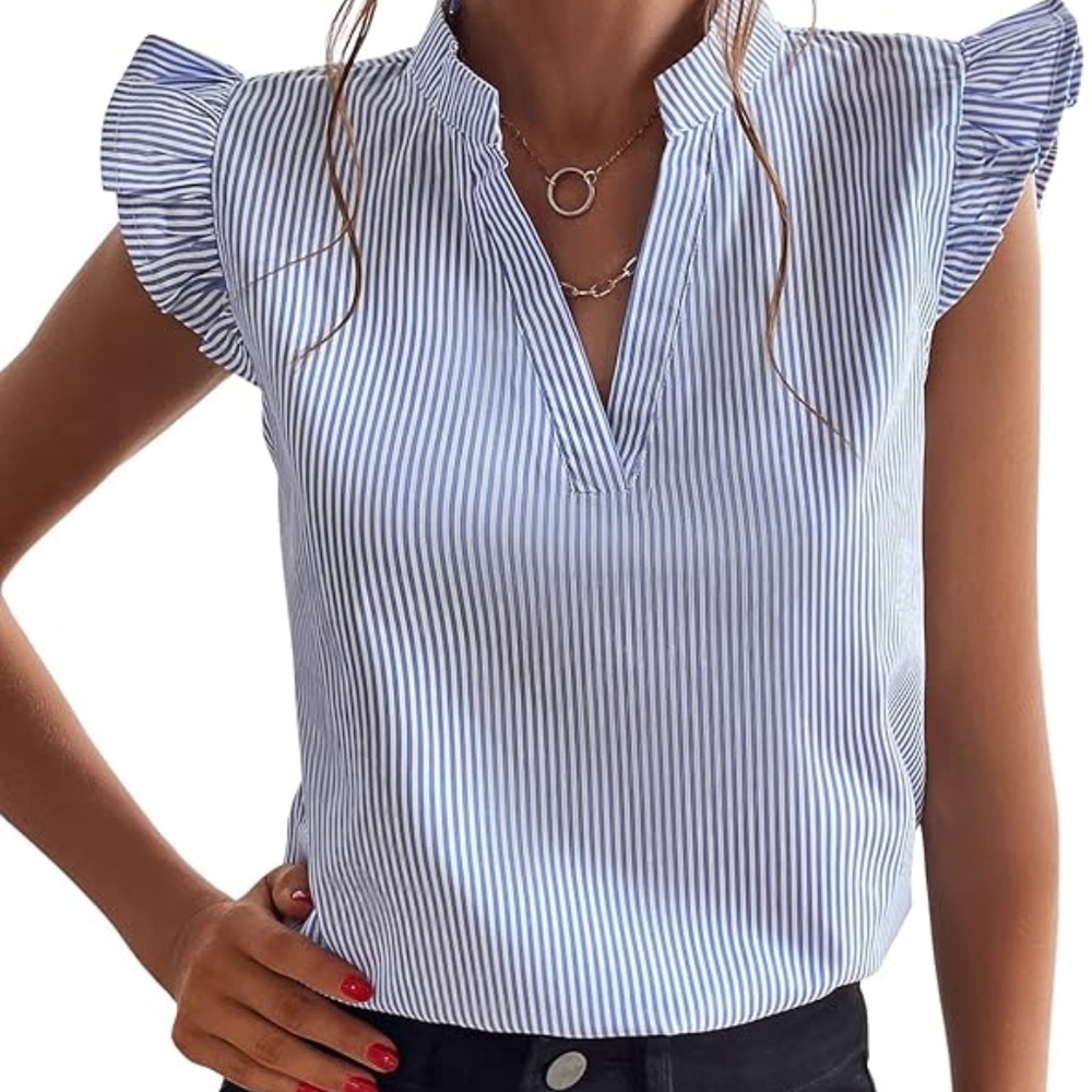 Ruffled Shoulder Striped Shirt Size M